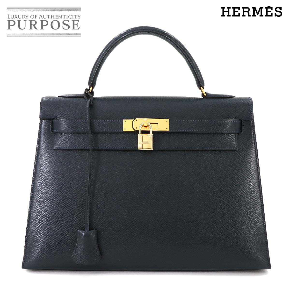 【新品同様】 エルメス HERMES ケリー 32 2way ハンド ショルダー バッグ クシュベル エプソン ブルーインディゴ 外縫い 〇U刻印 1991年製 ヴィンテージ ゴールド 金具 Kelly 32 【中古】