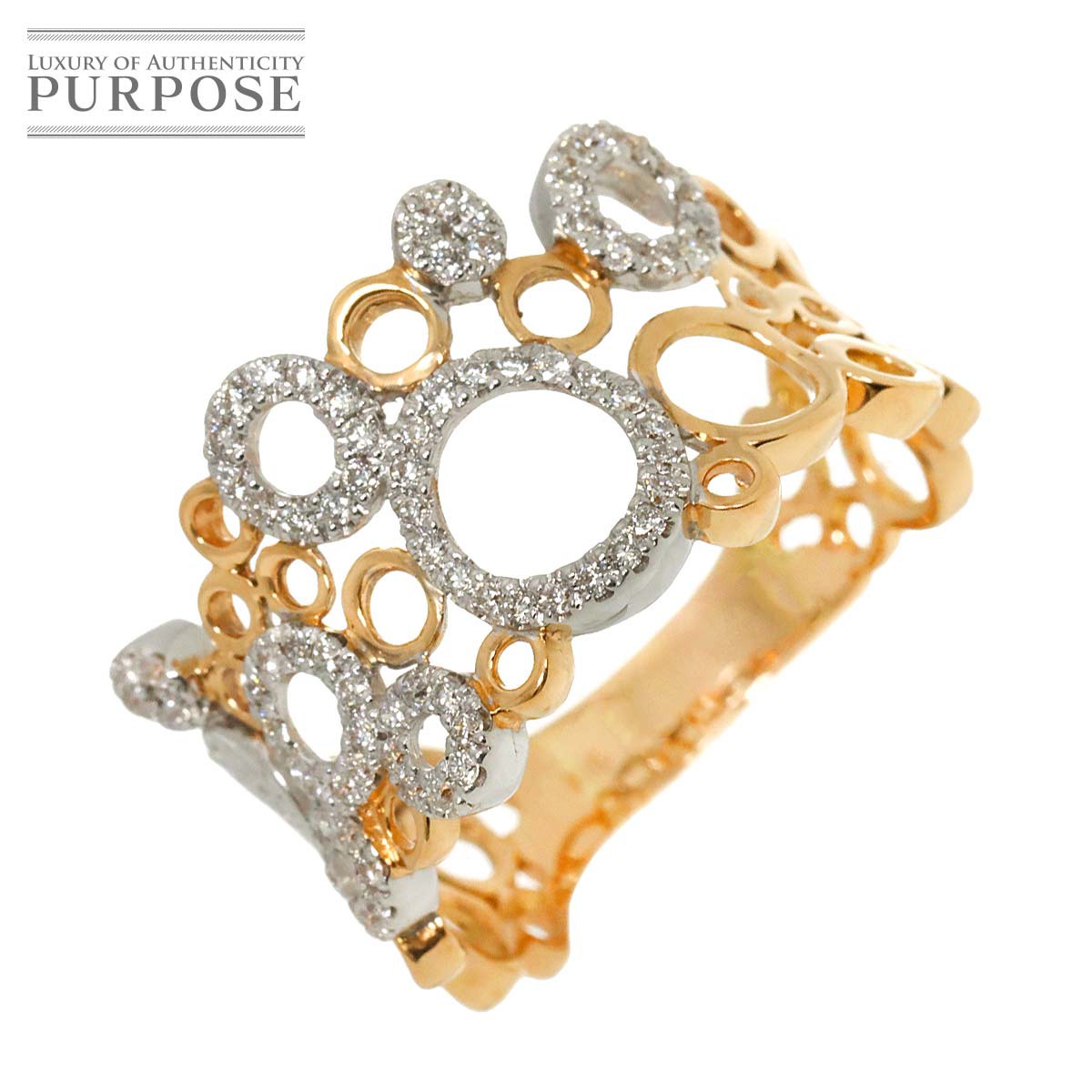 【新品仕上げ】 リング 20号 ダイヤ K18 PG WG ピンク ホワイトゴールド 750 指輪 Diamond Ring【中古】
