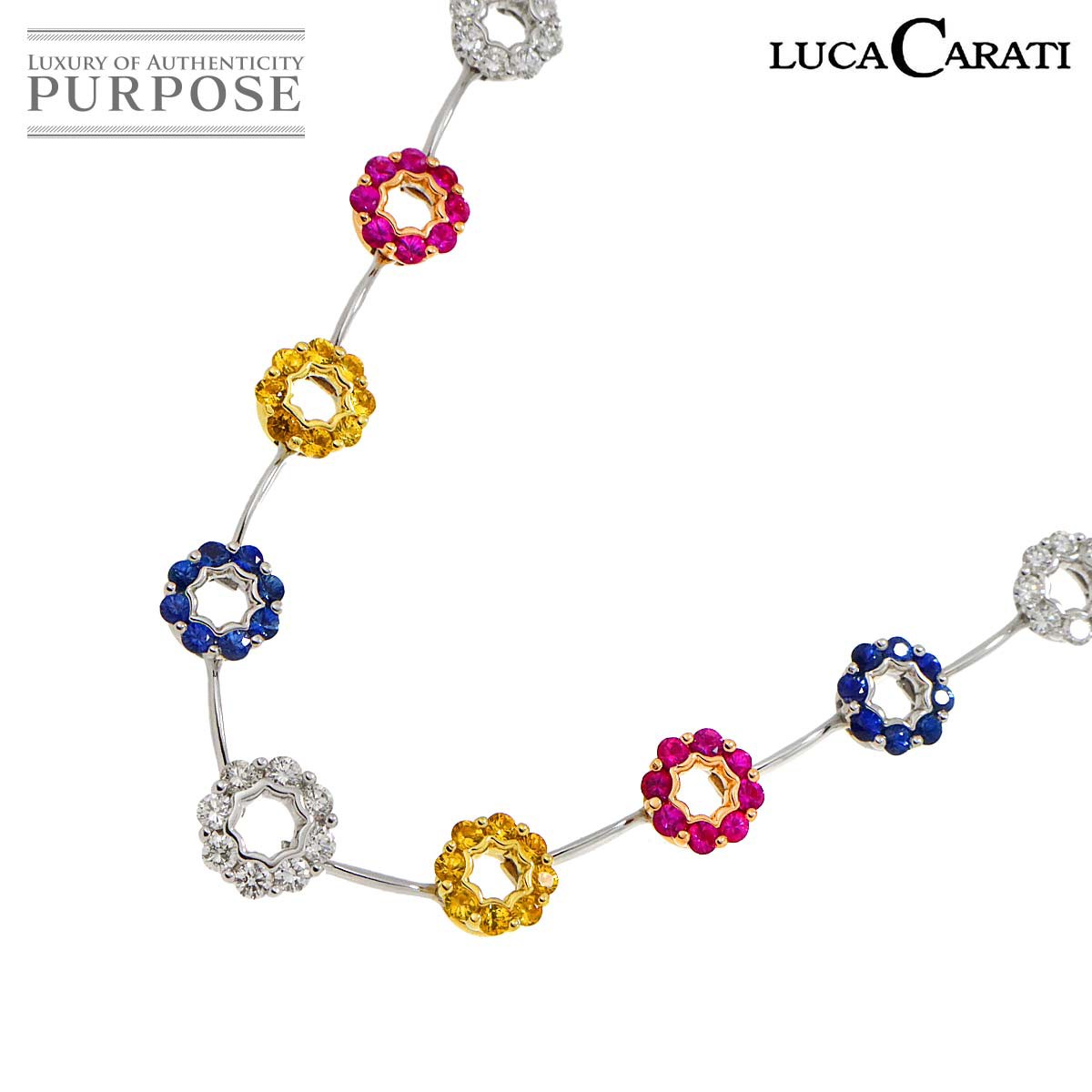 yVilz J J[eB LUCA CARATI }`Xg[  lbNX 38cm K18 WG YG PG X[S[h 750 Multi Stone NecklaceyؖtzyÁz