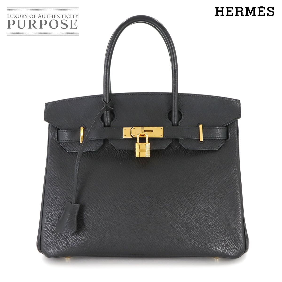 【美品】 エルメス HERMES バーキン30 ハンド バッグ エプソン ブラック □M刻印 ゴールド 金具 Birkin 30 【中古】
