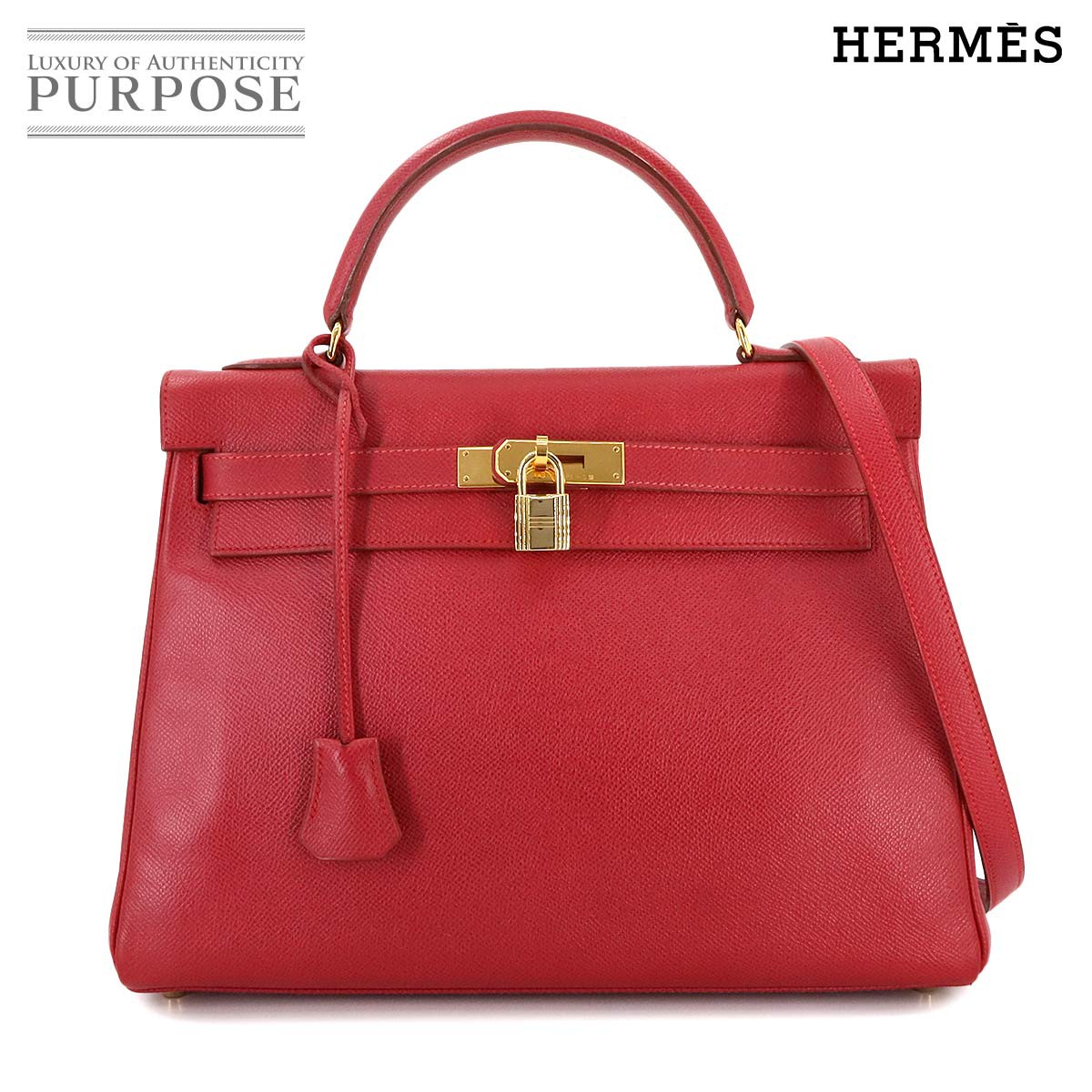 エルメス HERMES ケリー 32 2way ハンド ショルダー バッグ クシュベル エプソン ルージュヴィフ 〇X刻印 1994年製 ヴィンテージ 内縫い ゴールド 金具 Kelly 32 【中古】
