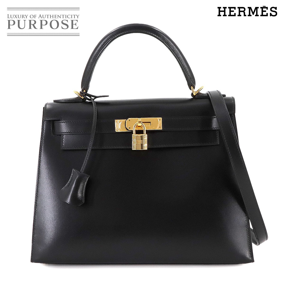 【未使用 展示品】 エルメス HERMES ケリー 28 2way ハンド ショルダー バッグ ボックスカーフ レザー ブラック □D刻印 外縫い ゴールド 金具 Kelly 28 【中古】