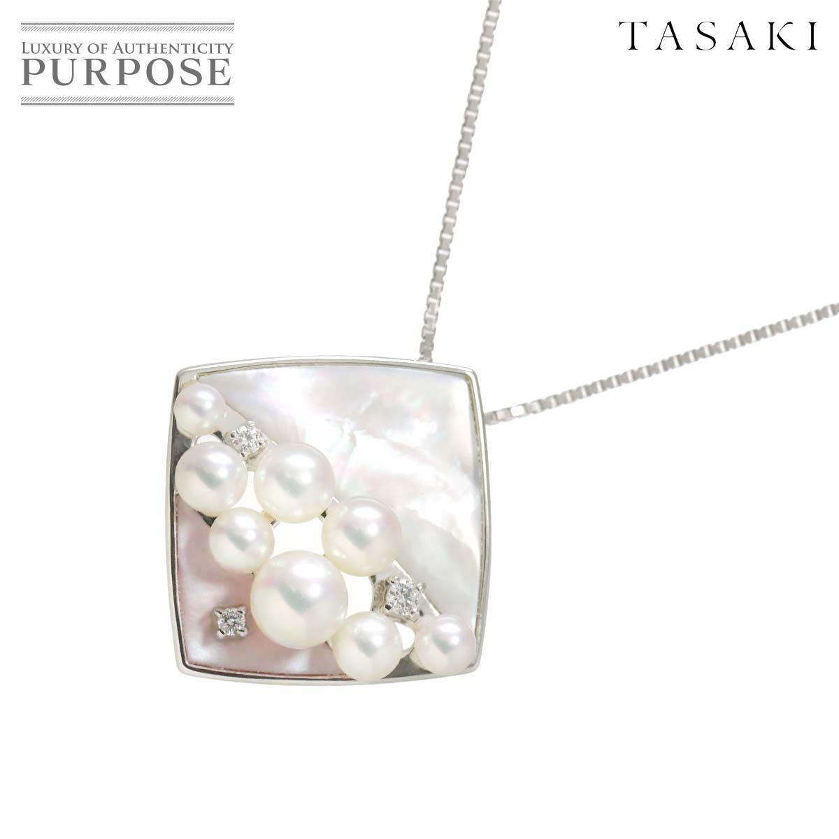 yVilz ^TL TASAKI AR^ 5.7-3.5mm _C 0.06ct VF lbNX 45cm K18 WG zCgS[h 750 p[ c^ NecklaceyÁz