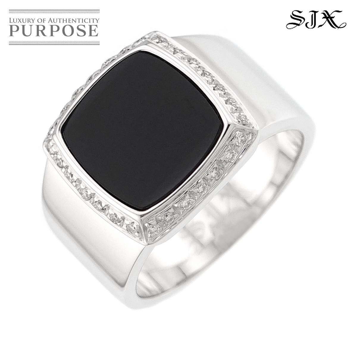 【新品同様】 エスジェイエックス SJX 15.5号 リング オニキス ダイヤ 0.15ct K18 WG ホワイトゴールド 750 指輪 Ring【中古】