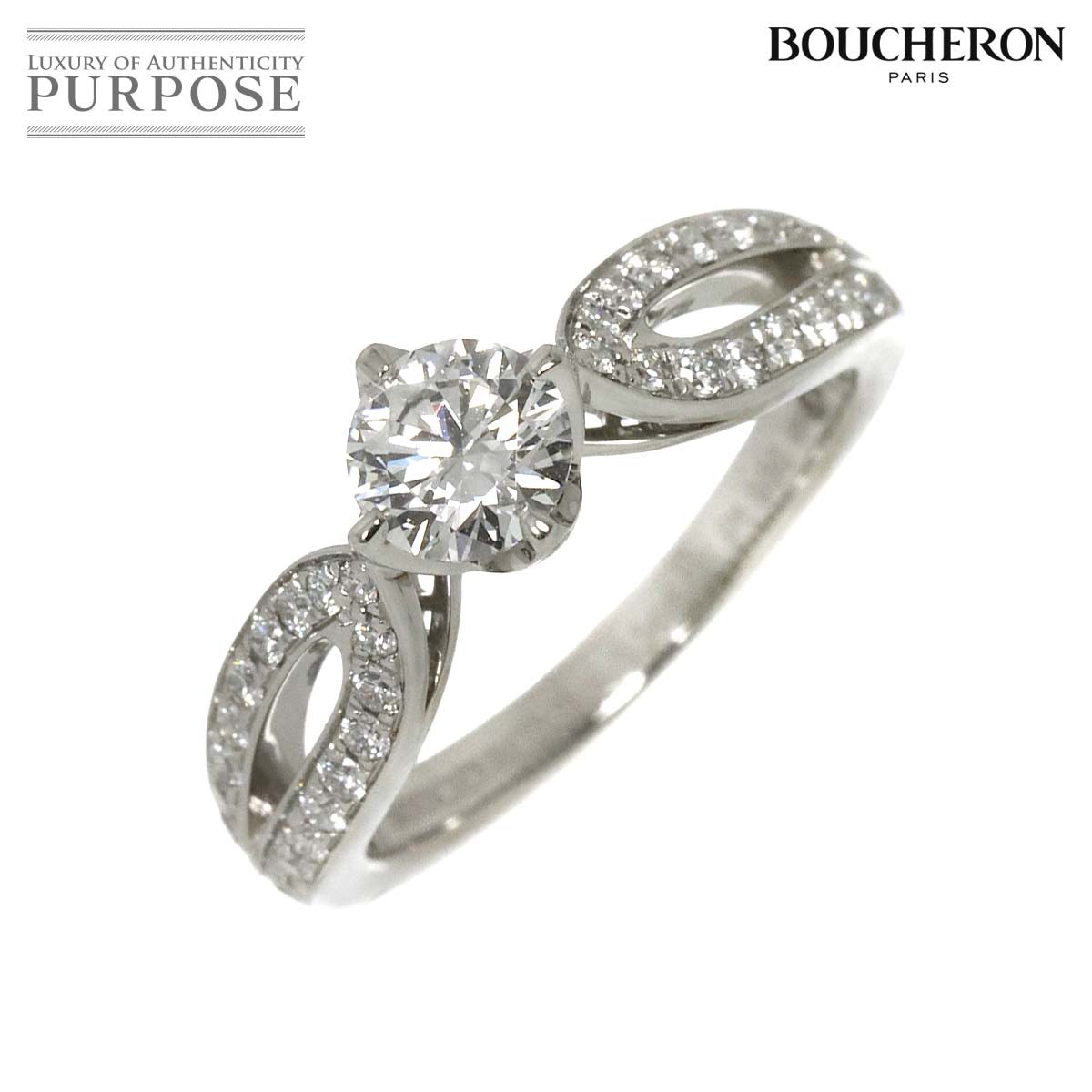 【新品同様】 ブシュロン BOUCHERON ポン ドゥ パリ ソリテール ダイヤ 0.40ct D/VVS1/3EX #46 リング Pt プラチナ 指輪 Diamond Ring【証明書・鑑定書付き】【中古】