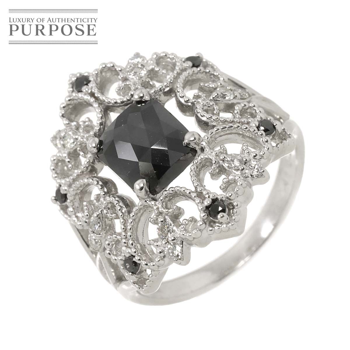 【新品仕上げ】 リング 12号 ブラックダイヤ 1.41ct ダイヤ 0.25ct K18 WG ホワイトゴールド 750 指輪 Diamond Ring 【中古】