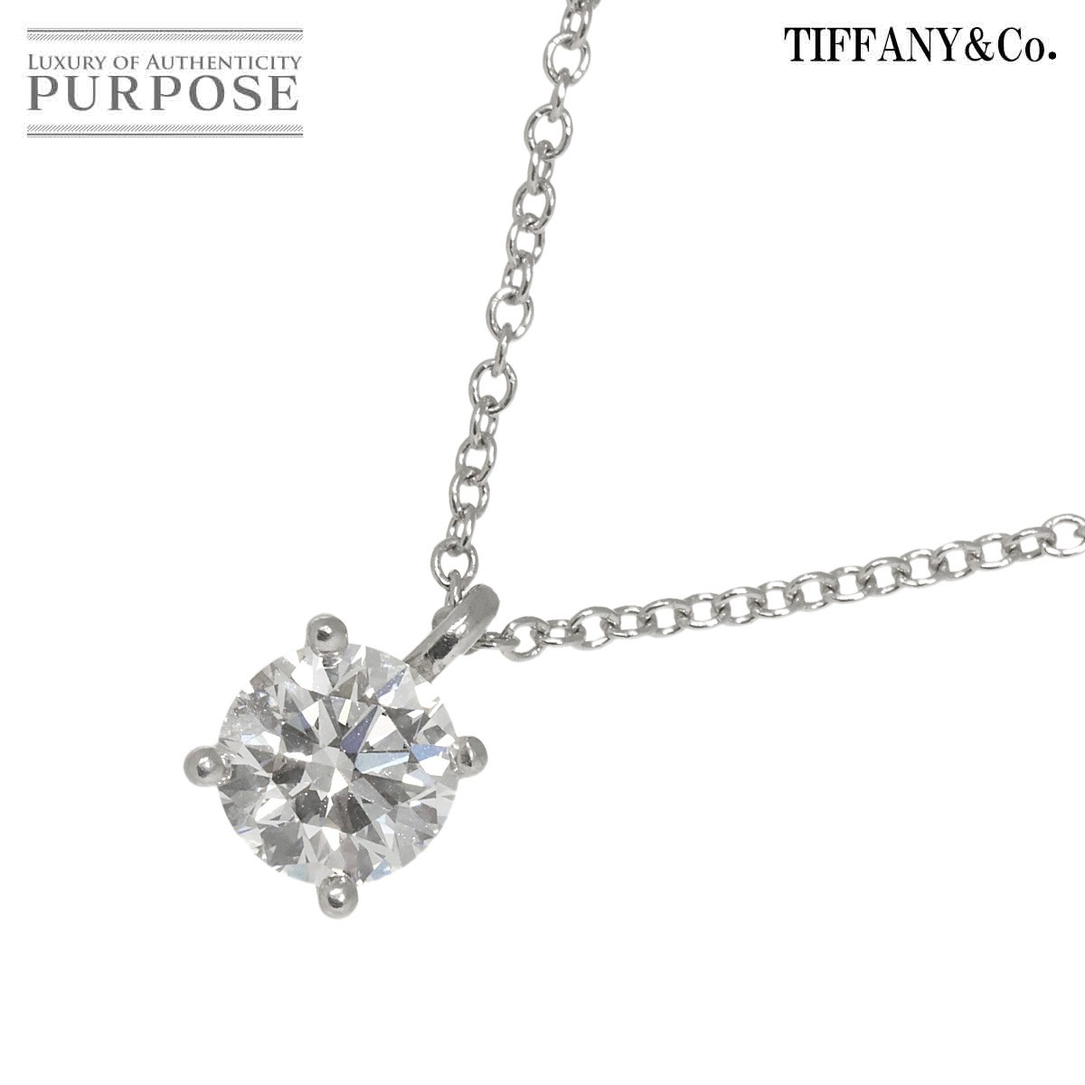 【新品同様】 ティファニー TIFFANY&CO. ソリティア ダイヤ ネックレス 40cm Pt プラチナ Diamond Necklace【中古】