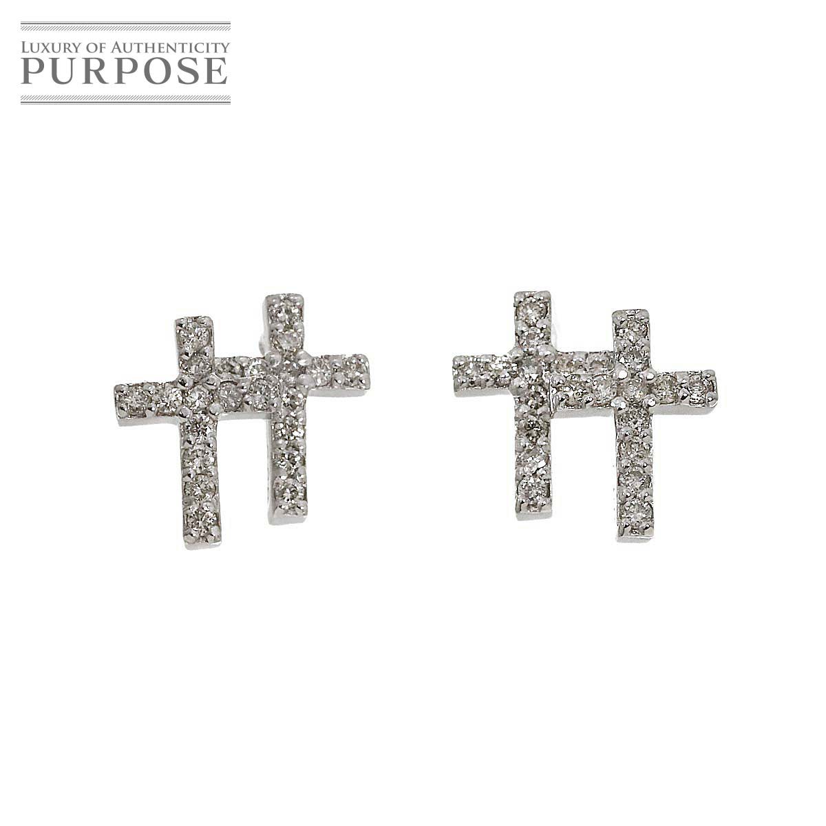【新品仕上げ】 ダイヤ 0.06ctX4 ピアス K18 WG ホワイトゴールド 750 Diamond Earrings Pierced 【中古】