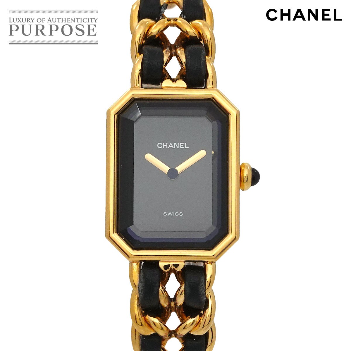 シャネル CHANEL プルミエール Mサイズ H0001 ヴィンテージ レディース 腕時計 ブラック ゴールド クォーツ ウォッチ Premiere 【中古】
