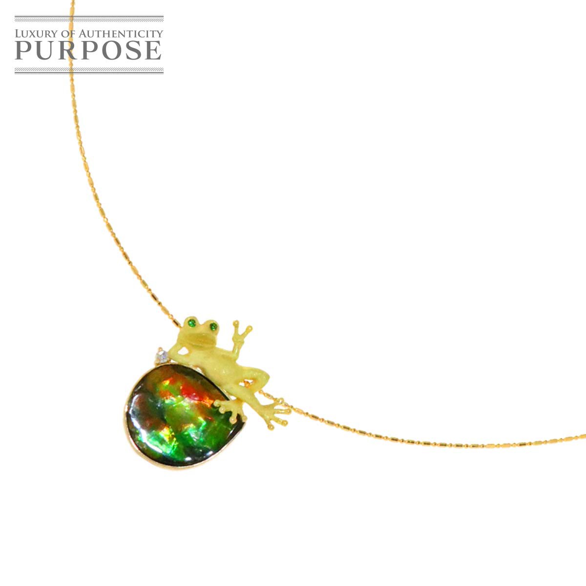 【新品仕上げ】 アンモライト 6.39ct ダイヤ 0.02ct ガーネット 0.01ct K18 YG ネックレス 45cm イエローゴールド 750 Necklace 【中古】