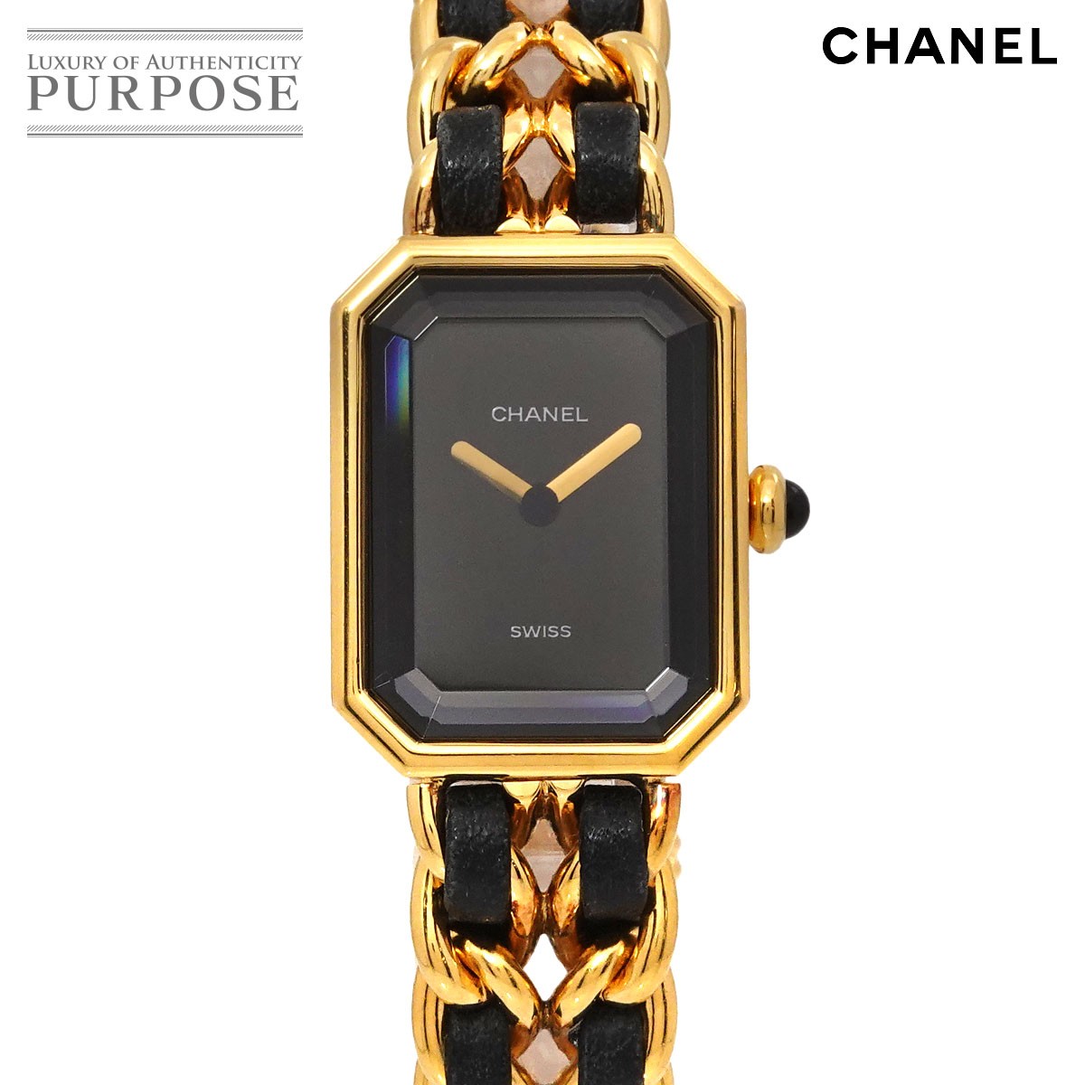 シャネル CHANEL プルミエール Lサイズ H0001 ヴィンテージ レディース 腕時計 ブラック ゴールド クォーツ ウォッチ Premiere 【中古】