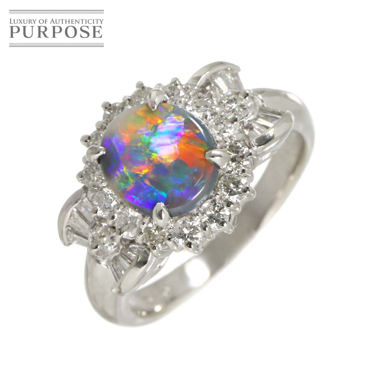 【新品仕上げ】 リング 9.5号 ブラックオパール 0.92ct ダイヤ 0.69ct Pt プラチナ 指輪 【鑑別書付き】 Opal Ring【中古】