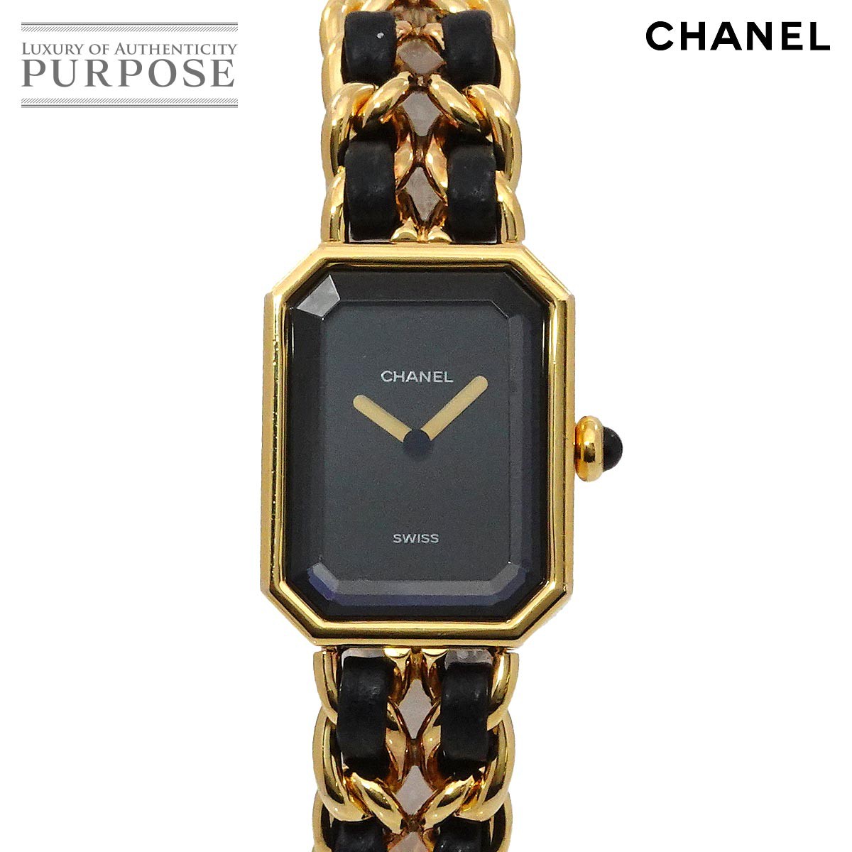 シャネル CHANEL プルミエール Mサイズ H0001 ヴィンテージ レディース 腕時計 ブラック ゴールド クォーツ ウォッチ Premiere 【中古】