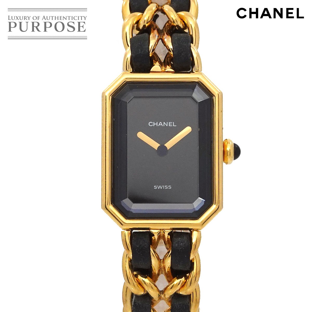 シャネル CHANEL プルミエール Lサイズ H0001 ヴィンテージ レディース 腕時計 ブラック ゴールド クォーツ ウォッチ Premiere 【中古】