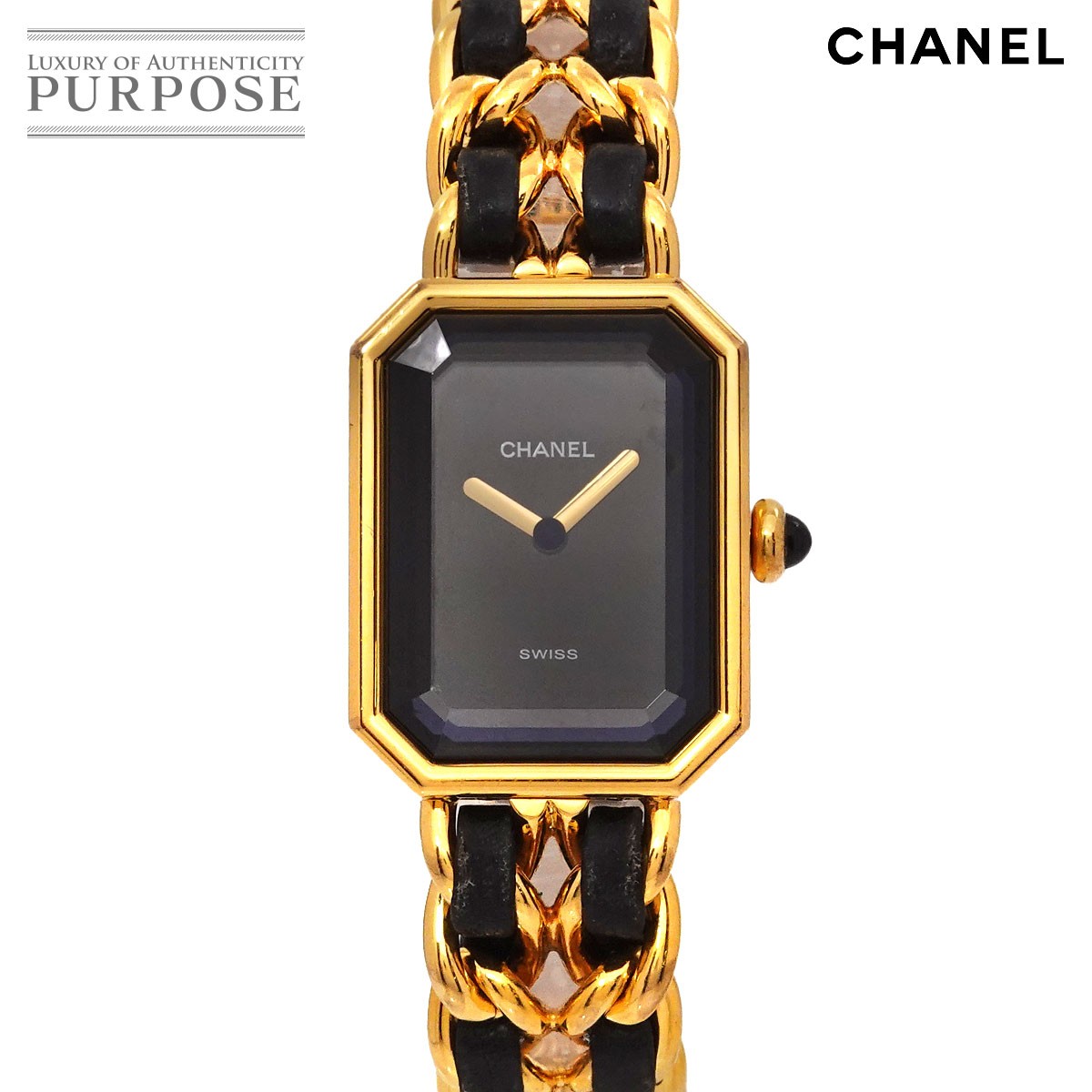シャネル CHANEL プルミエール Mサイズ H0001 ヴィンテージ レディース 腕時計 ブラック ゴールド クォーツ ウォッチ Premiere 【中古】