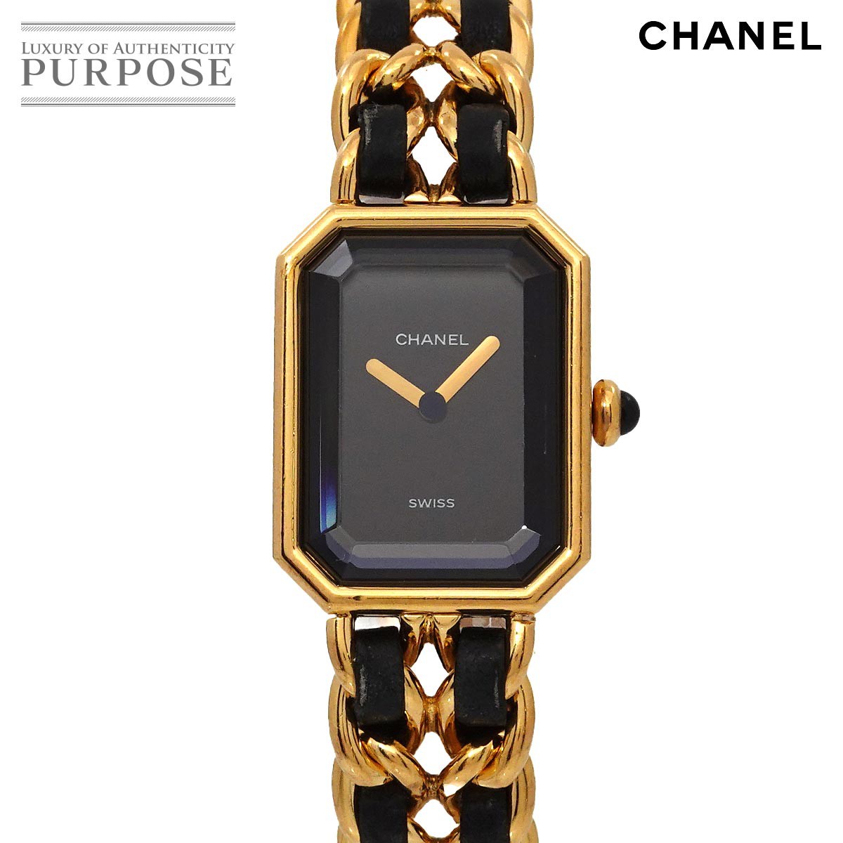 シャネル CHANEL プルミエール Lサイズ H0001 ヴィンテージ レディース 腕時計 ブラック ゴールド クォーツ ウォッチ Premiere 【中古】