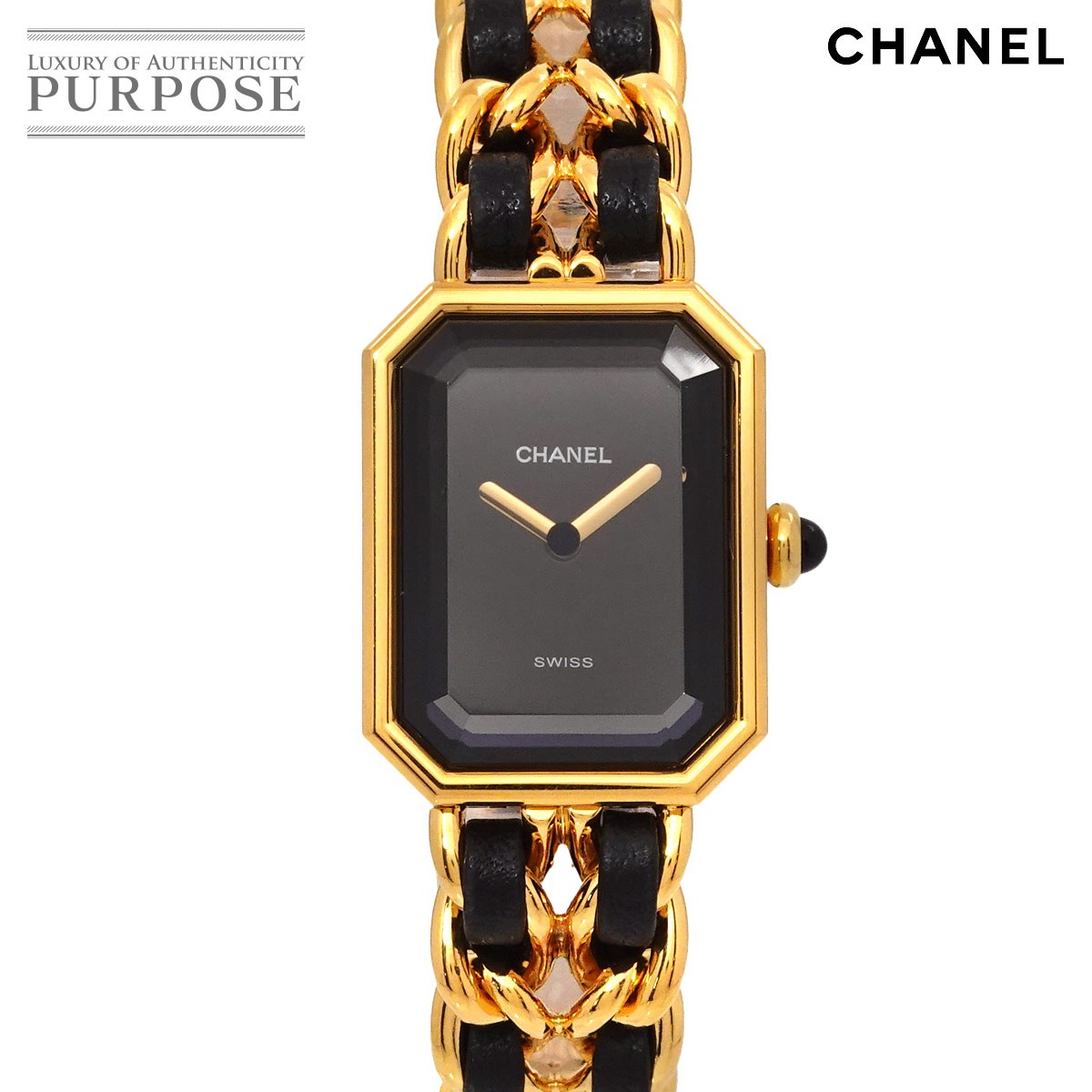 シャネル CHANEL プルミエール Mサイズ H0001 ヴィンテージ レディース 腕時計 ブラック ゴールド クォーツ ウォッチ Premiere 【中古】