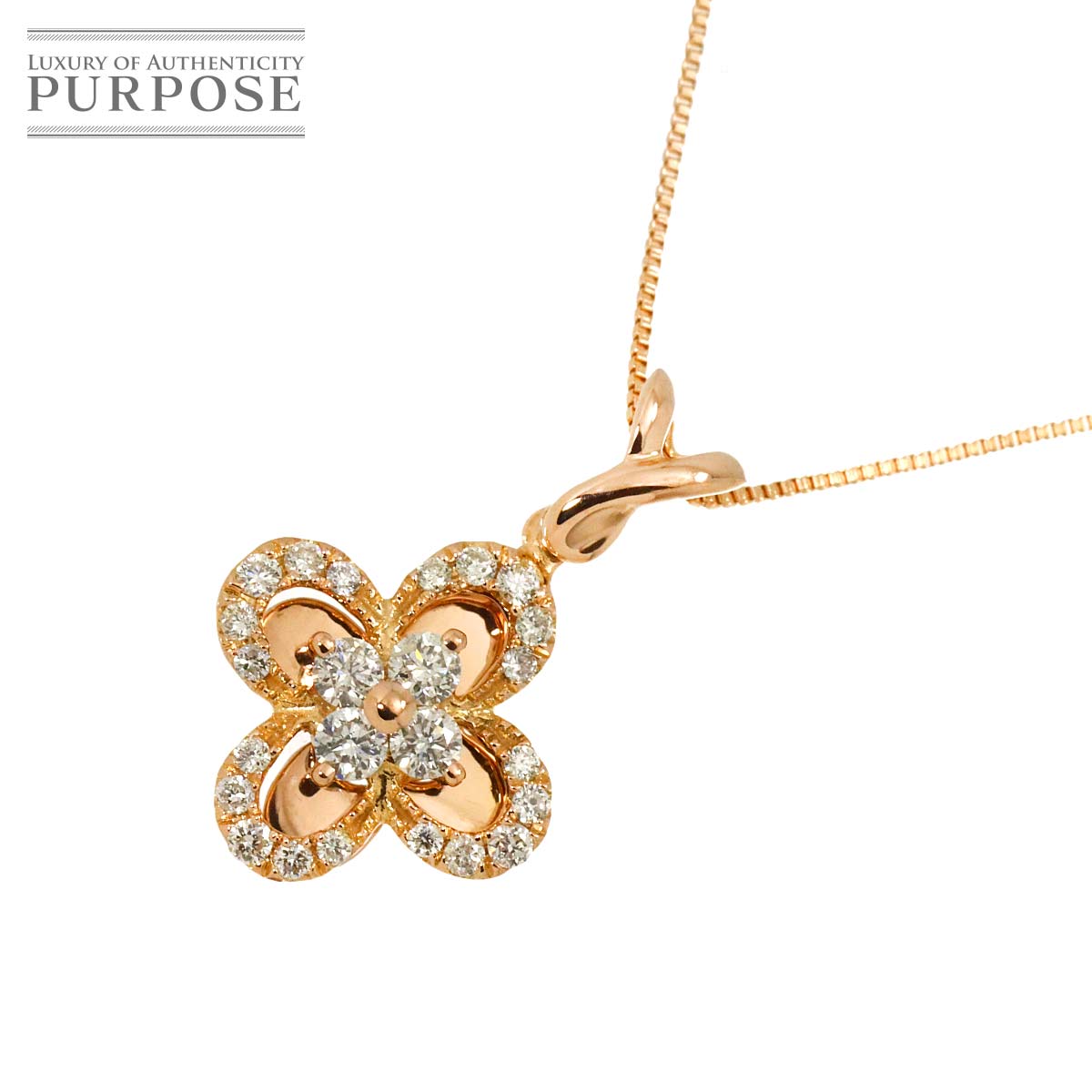 yVidグz _C 0.33ct K18 PG lbNX 45cm sNS[h 750 Diamond NecklaceyÁz