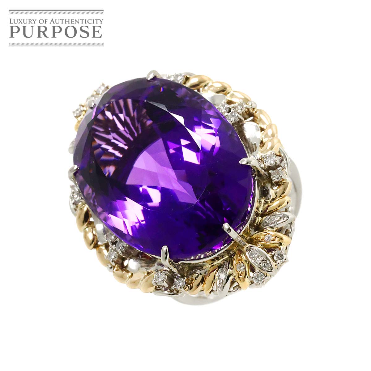 yVidグz O 23 AWXg 52.95ct _C 0.38ct K18 YG Pt CG[S[h 750 v`i w Amethyst RingyÁz