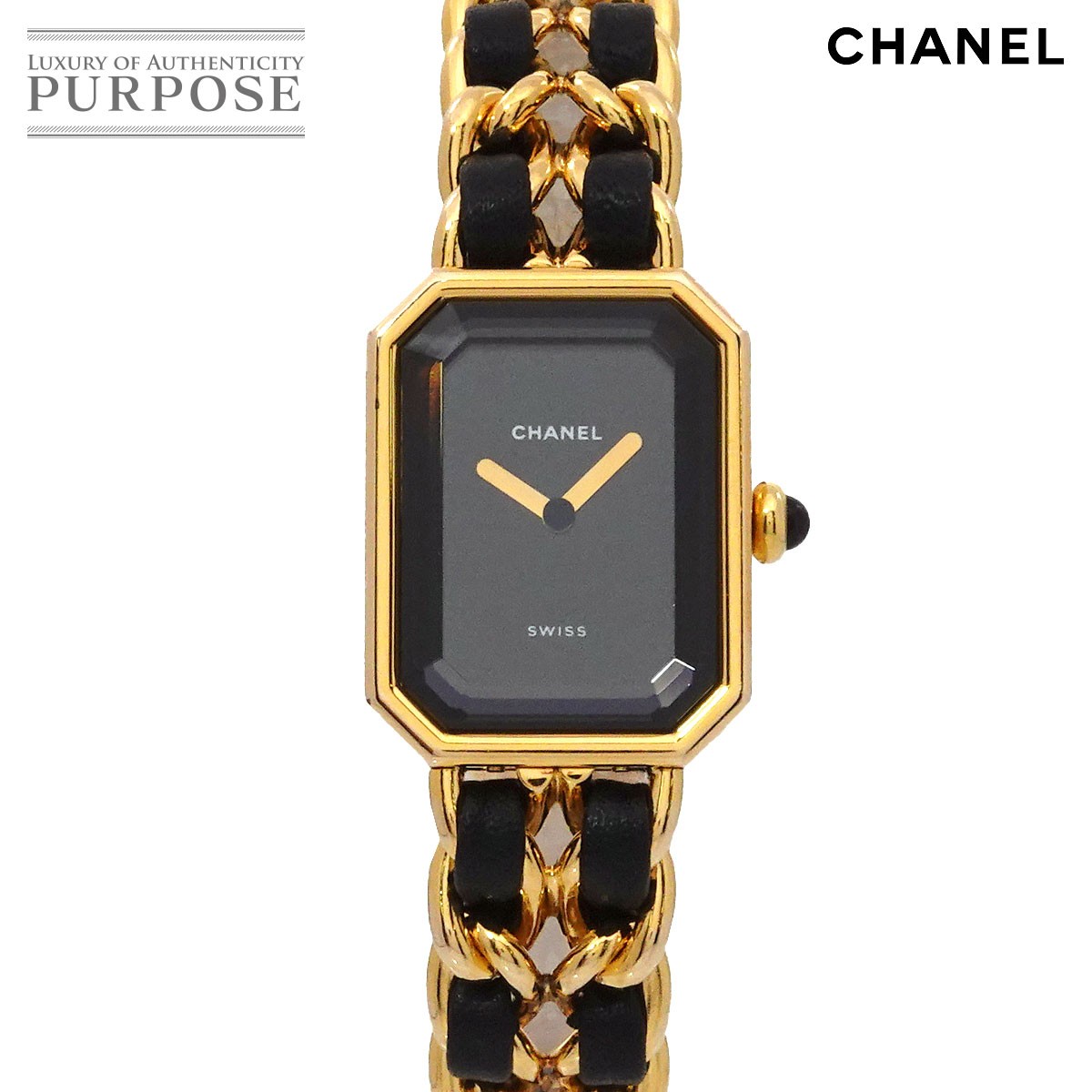 シャネル CHANEL プルミエール Lサイズ H0001 ヴィンテージ レディース 腕時計 ブラック ゴールド クォーツ ウォッチ Premiere 【中古】