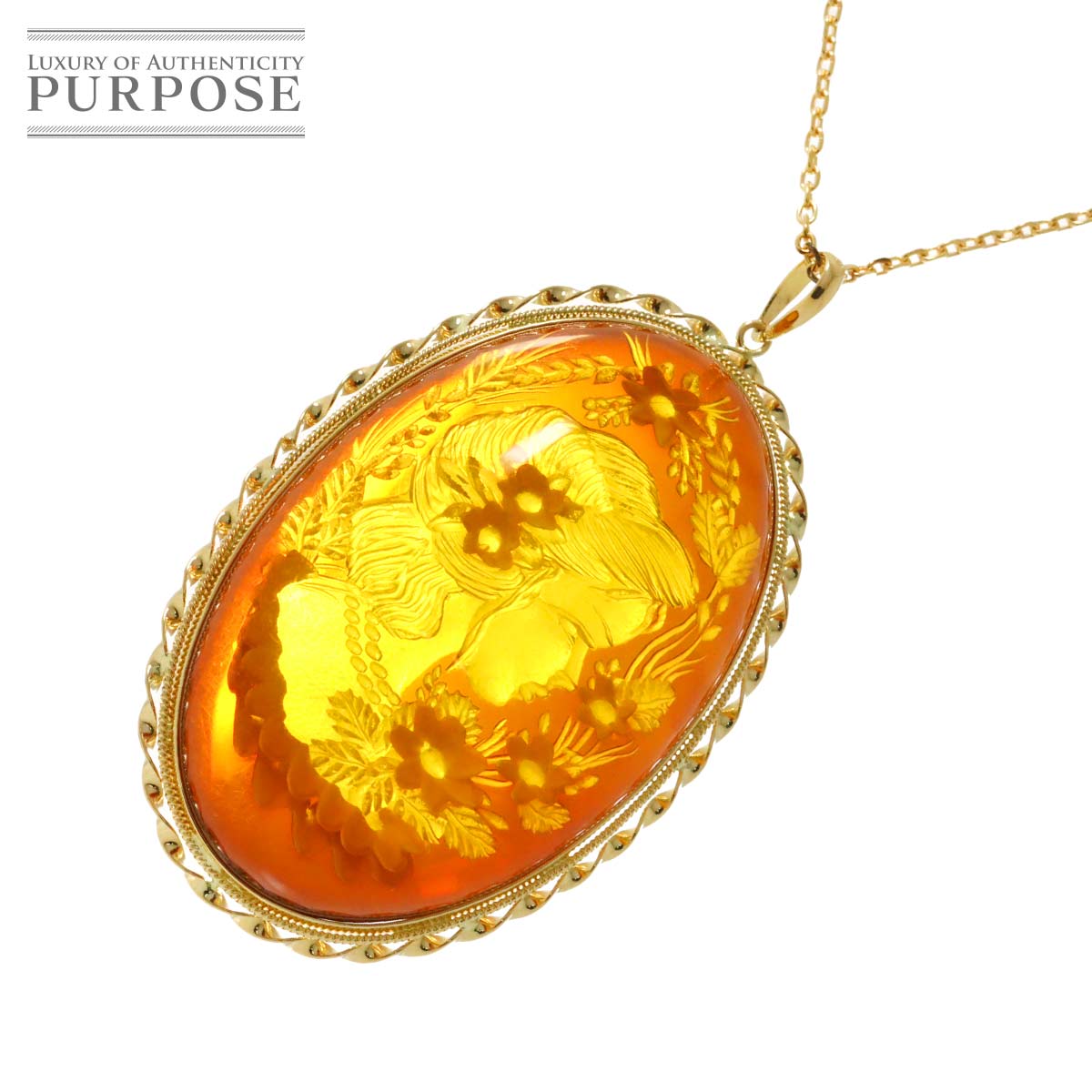 yVidグz  K18 YG lbNX 50cm CG[S[h 750 RnN Ao[ yӕʏtz Amber Necklace yÁz