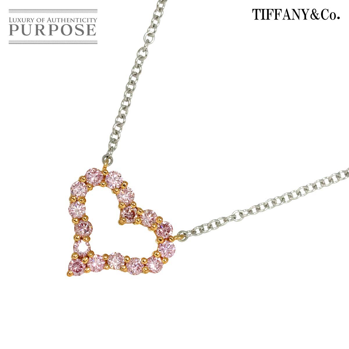 �y�V�i���l�z �e�B�t�@�j�[ TIFFANY&Co. �Z���`�����^�� �n�[�g �s���N �_�C�� �l�b�N���X 40cm Pt 18K PG 750 �v���`�i Diamond Necklace�y�\�[�e�B���O�t���z�y���Áz