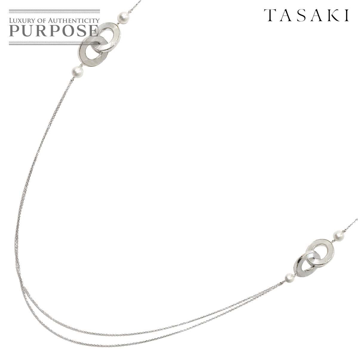 �y�V�i���l�z �^�T�L TASAKI �V�F�� �A�R���^�� 7.1-6.3mm �_�C�� 0.01ct �l�b�N���X 88cm K18 WG �z���C�g�S�[���h 750 �c��^�� Necklace�y���Áz