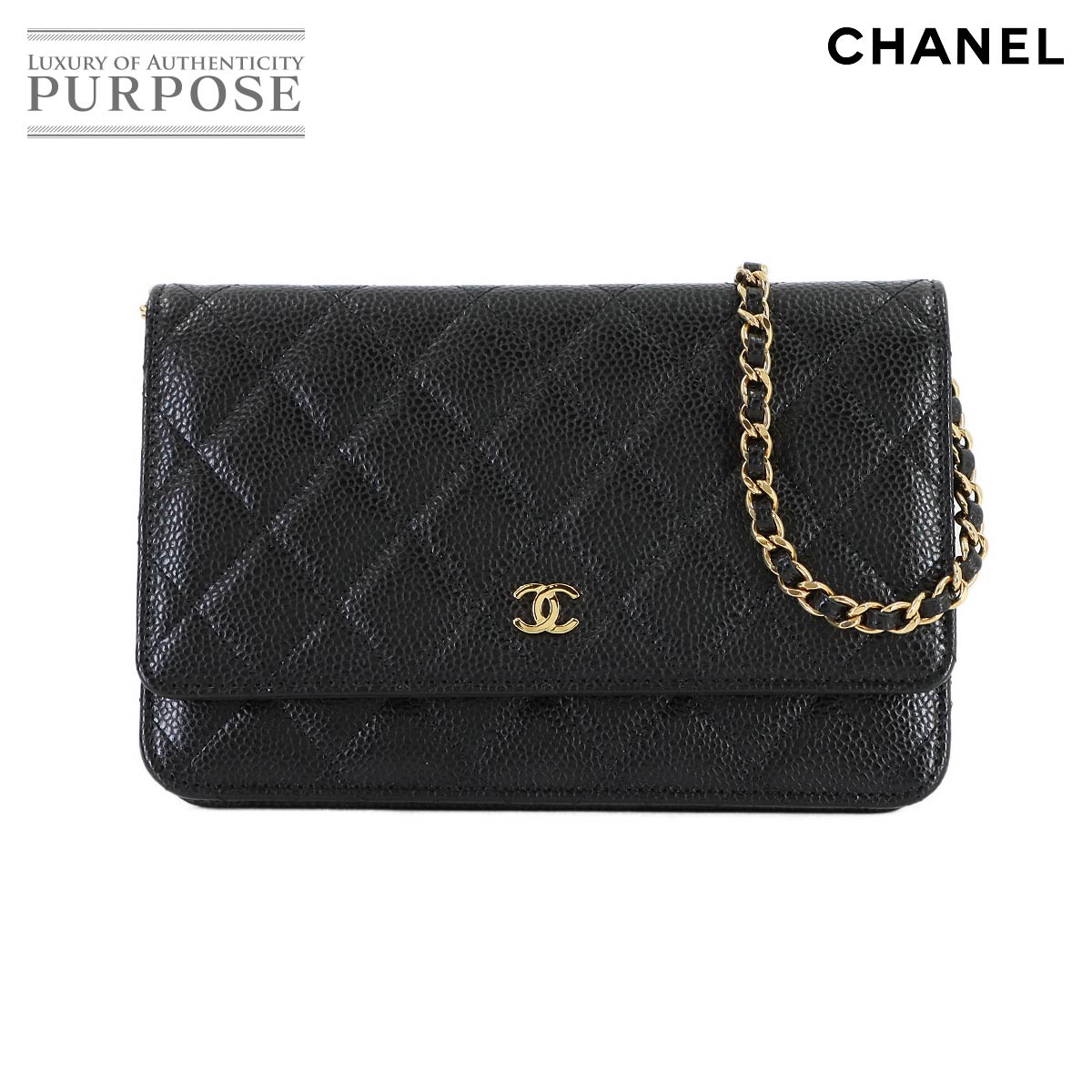 �y�V�i���l�z �V���l�� CHANEL �}�g���b�Z �N���V�b�N �`�F�[�� �E�H���b�g �����z �L���r�A�X�L�� �u���b�N AP0250 �S�[���h ���� Chain Wallet �y���Áz
