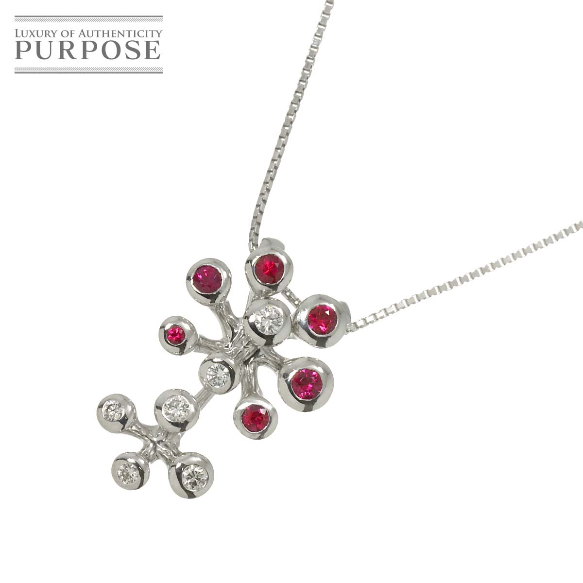 �y�V�i�d�グ�z ���r�[ 0.48ct �_�C�� 0.25ct �l�b�N���X 45cm K18 WG �z���C�g�S�[���h 750 �y�\�[�e�B���O�t���z Ruby Necklace�y���Áz