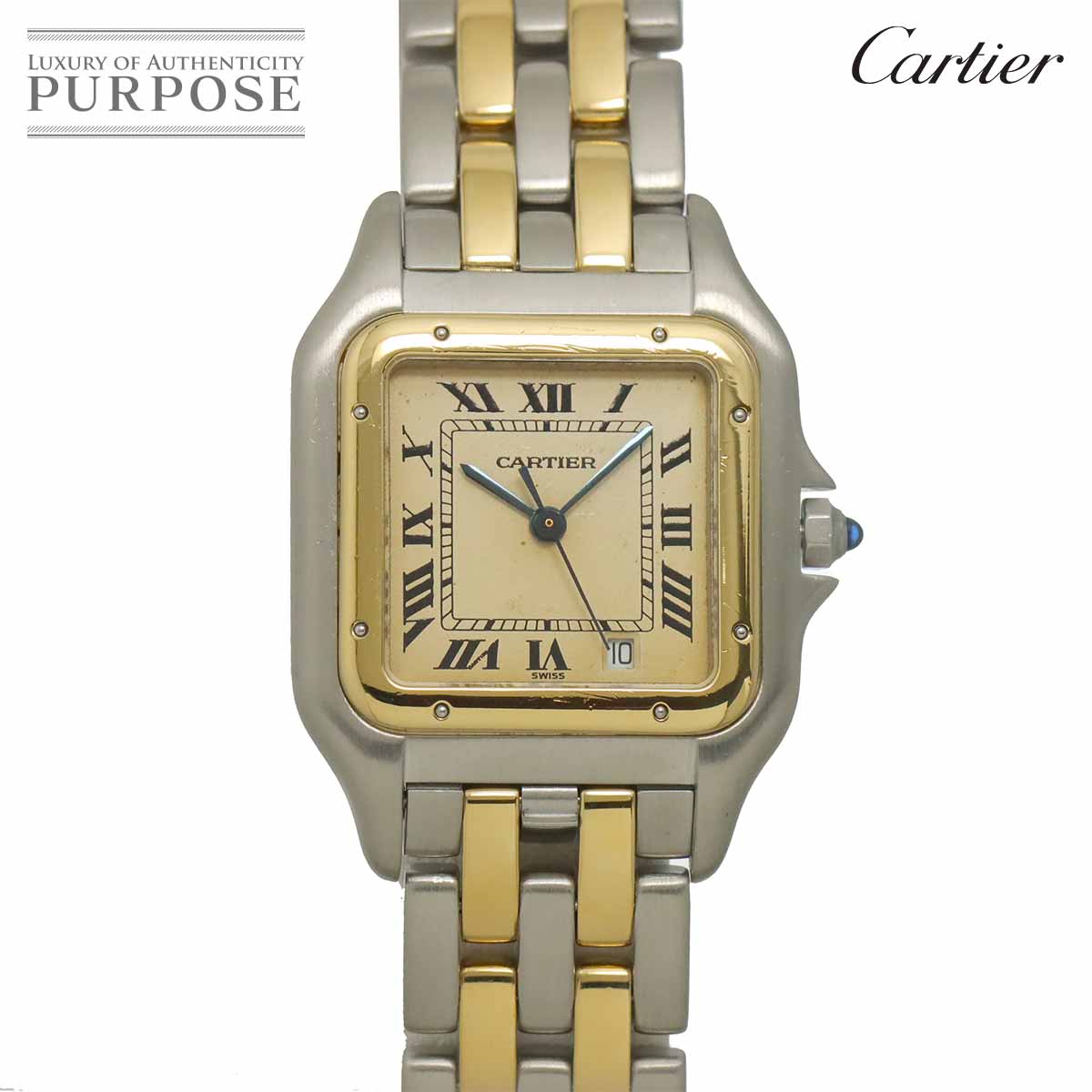 【新品仕上げ 済み】 カルティエ Cartier パンテールMM 2ロウ 83083242 デイト コンビ ボーイズ 腕時計 デイト アイボリー YG イエローゴールド クォーツ Panthere 【中古】