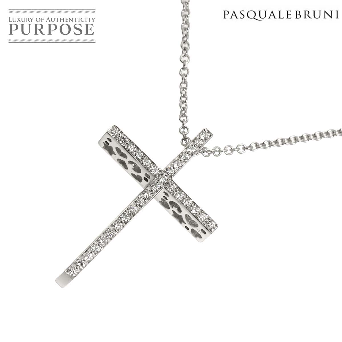 【新品同様】 パスクワーレブルーニ PASQUALE BRUNI ダイヤ 0.49ct サファイヤ クロス ネックレス 60cm K18 WG ホワイトゴールド 750 Diamond Necklace【中古】