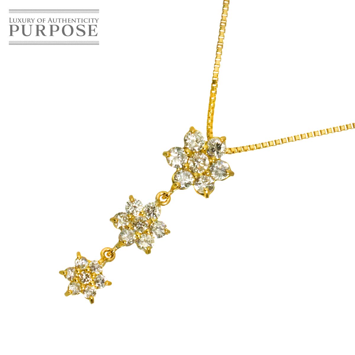 【新品仕上げ】 ダイヤ 1.00ct ネックレス 40cm K18 YG イエローゴールド 750 Diamond Necklace 【中古】