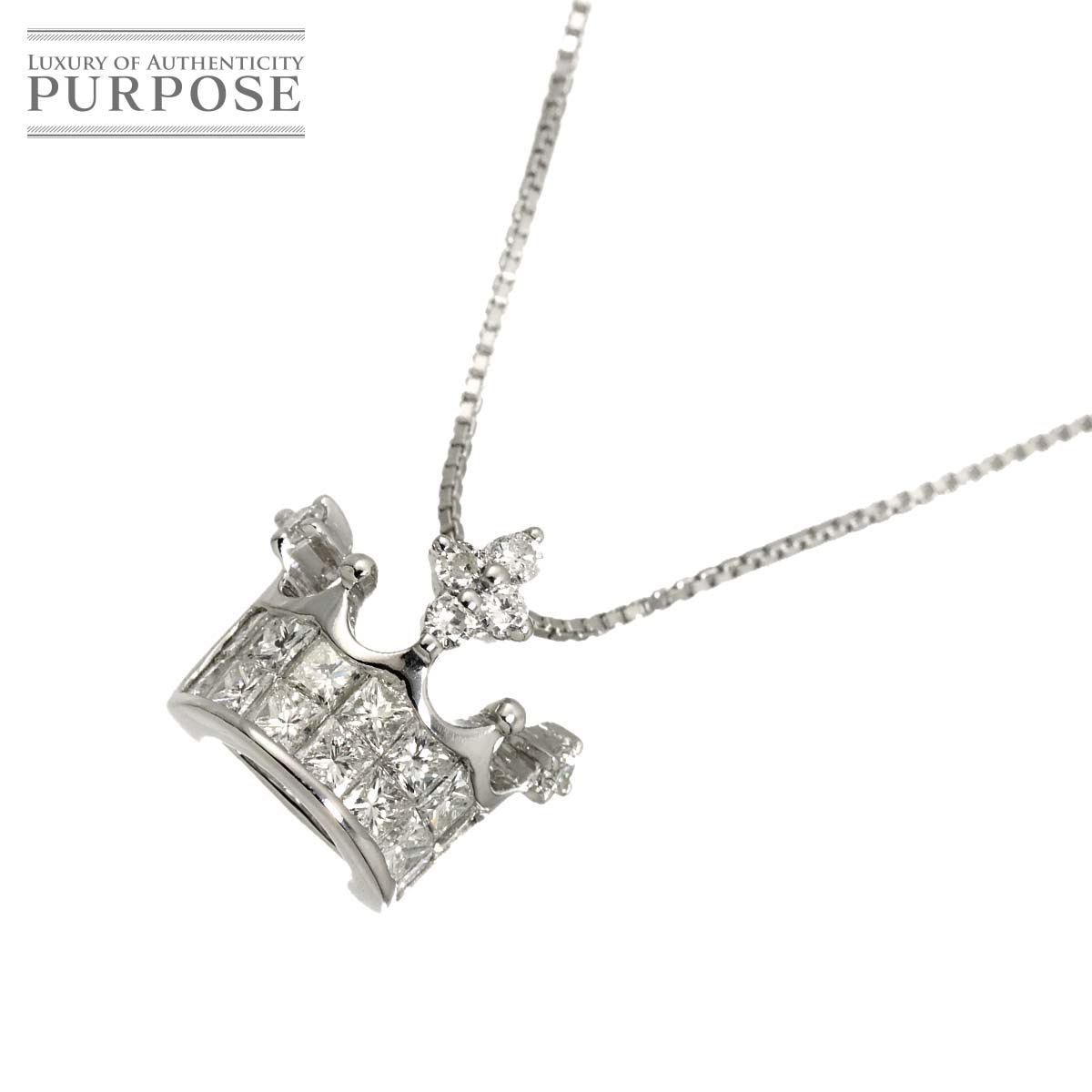 【新品仕上げ】 ダイヤ 0.66/0.06ct ネックレス 45.5cm K18 WG ホワイトゴールド 750 Diamond Necklace 【中古】