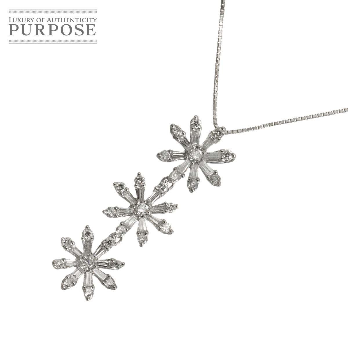 【新品仕上げ】 ダイヤ 1.00ct ネックレス 45cm K18 WG ホワイトゴールド 750 Diamond Necklace 【中古】