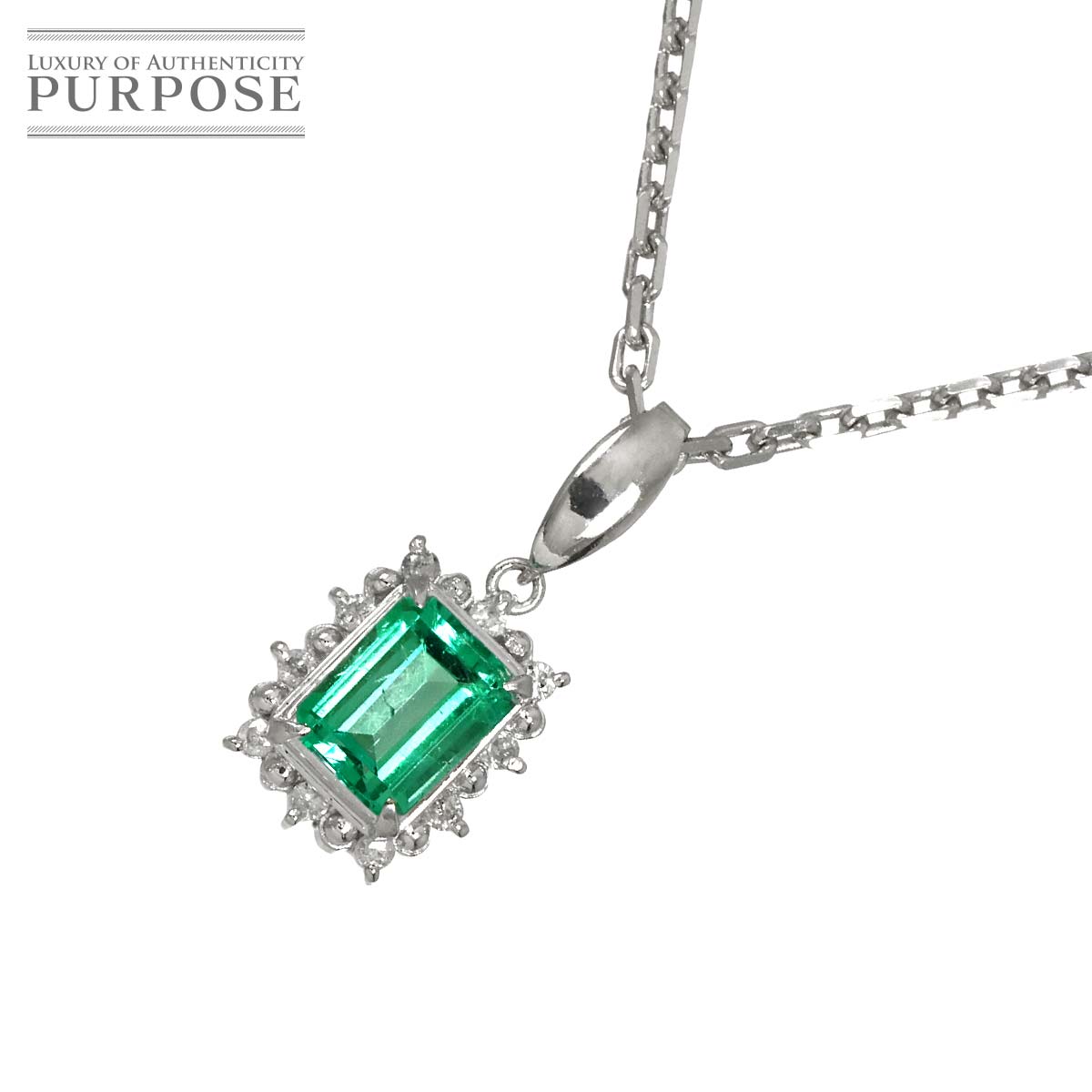 【新品仕上げ】 エメラルド 0.90ct ダイヤ 0.11ct ネックレス 40cm Pt プラチナ Emerald Necklace 【中古】