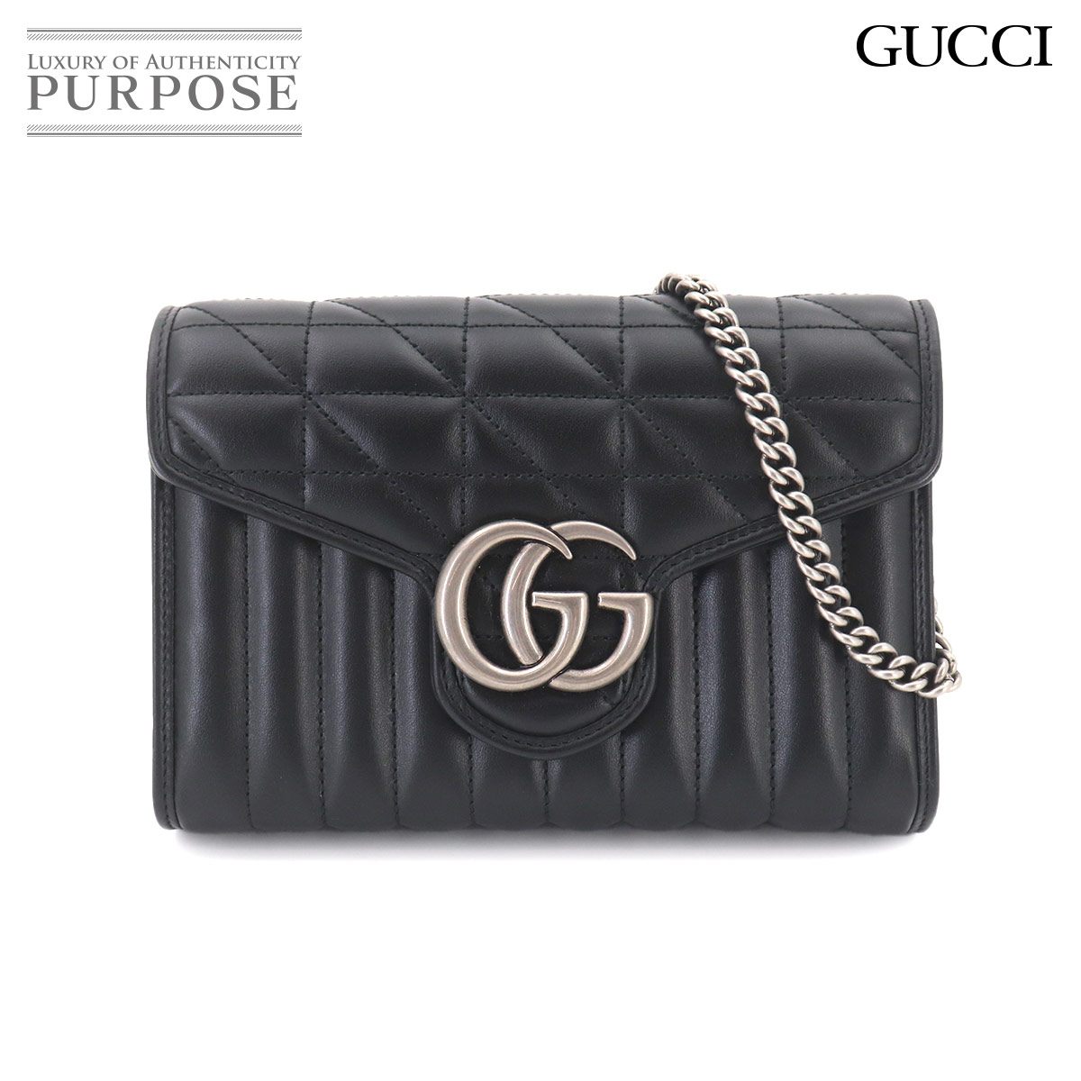 【未使用 展示品】 グッチ GUCCI GGマーモント キルティング チェーン ウォレット レザー ブラック 474575 GG Marmont Wallet 【中古】