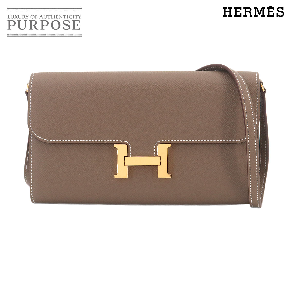 【新品同様】 エルメス HERMES コンスタンスロング トゥーゴー 二つ折り 長財布 エプソン エトゥープ K刻印 ゴールド 金具 Constance Long To Go 【中古】