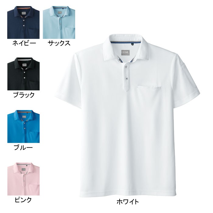 桑和 50727 半袖ポロシャツ（胸ポケット付き） ポリエステル100％（5.2oz 175g/m2 鹿の子） ストレッチ 吸汗速乾 消臭 ソフト加工 イージーケア