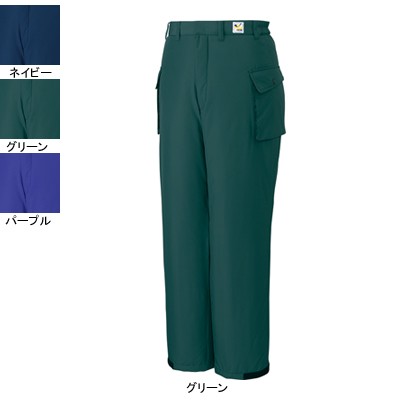 自重堂 28061 防水防寒パンツ 高密度タフタ（表地／ポリエステル100％、裏地／上半分：ポリエステル起毛トリコット・中綿100gキルト、下半分：ポリエステルタフタ・中綿90gキルト） 耐水圧2,000mm 透湿度8,000g/m2/24h 帯電防止素材使用 撥水加工 透湿防水
