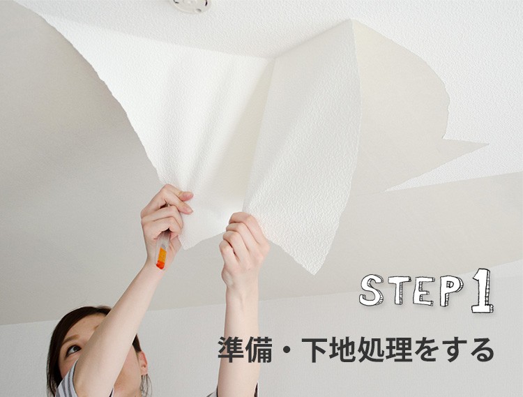 古い壁紙をはがす
