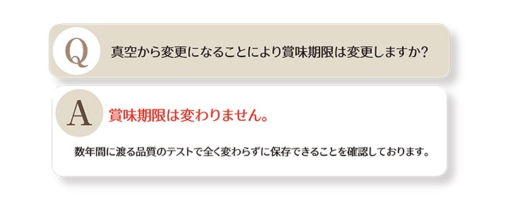 真空から変更になることにより賞味期限は変更しますか?