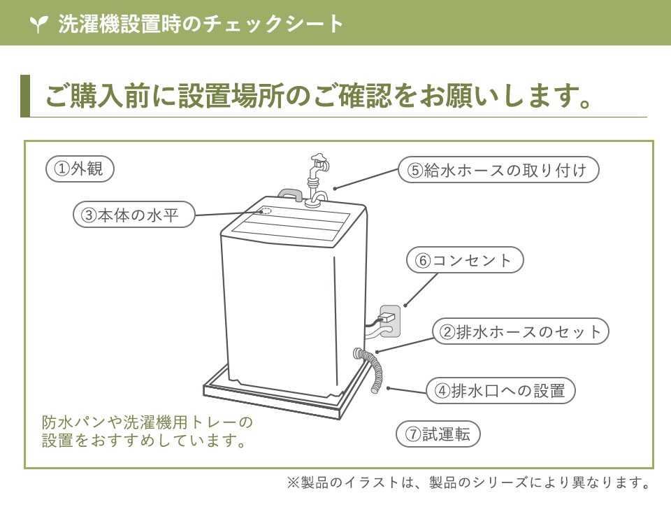 家電専門店 Rifle Aupayマーケット店 洗濯機設置時のチェックシート