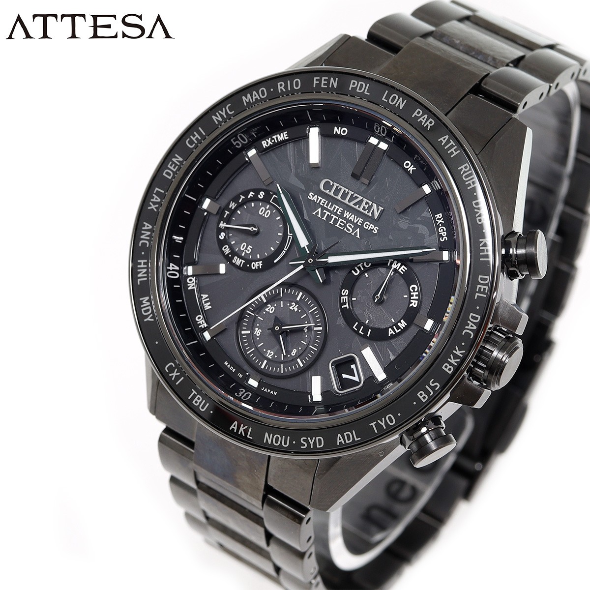 シチズン アテッサ HAKUTO-R コラボ 限定 第5弾 CITIZEN ATTESA エコドライブ GPS衛星電波時計 腕時計 メンズ CC4067-66E ダブルダイレクトフライト ACT Line ブラックチタニウム