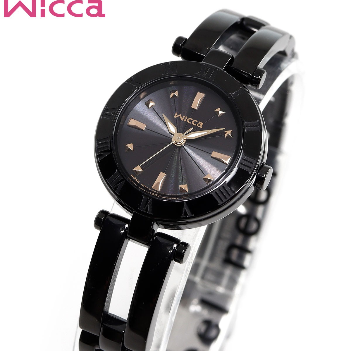シチズン ウィッカ CITIZEN wicca ソーラーテック ハーフバングル オールブラックモデル 腕時計 レディース KP2-647-51