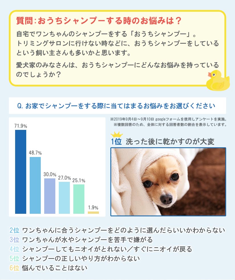 質問：おうちシャンプーする時のお悩みは？