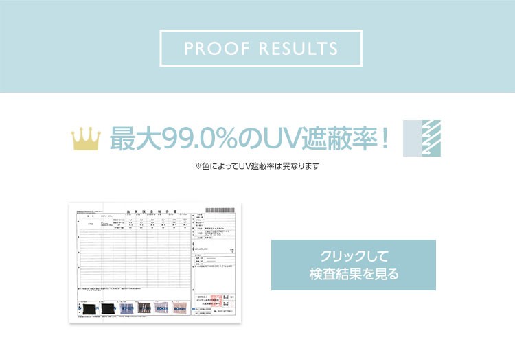 proof results　最大99.0%のUV遮蔽率！　