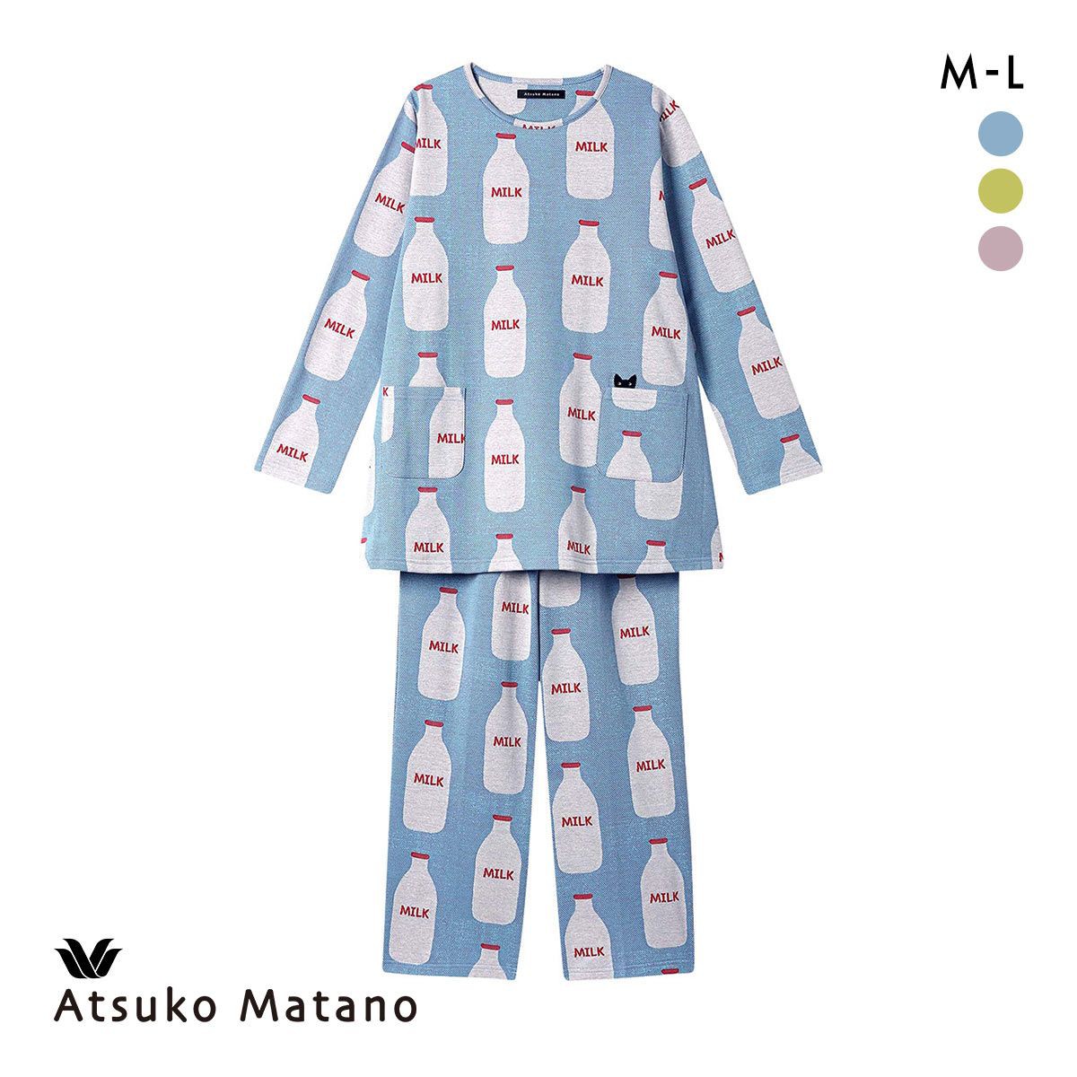 ワコール マタノアツコ ルームウェア 長袖パジャマ 上下セット ミルク柄 Wacoal ATSUKO MATANO