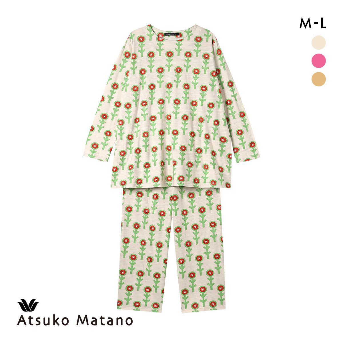 ワコール マタノアツコ 長袖パジャマ 上下セット 綿100％ つぼみ柄 ルームウェア Wacoal ATSUKO MATANO