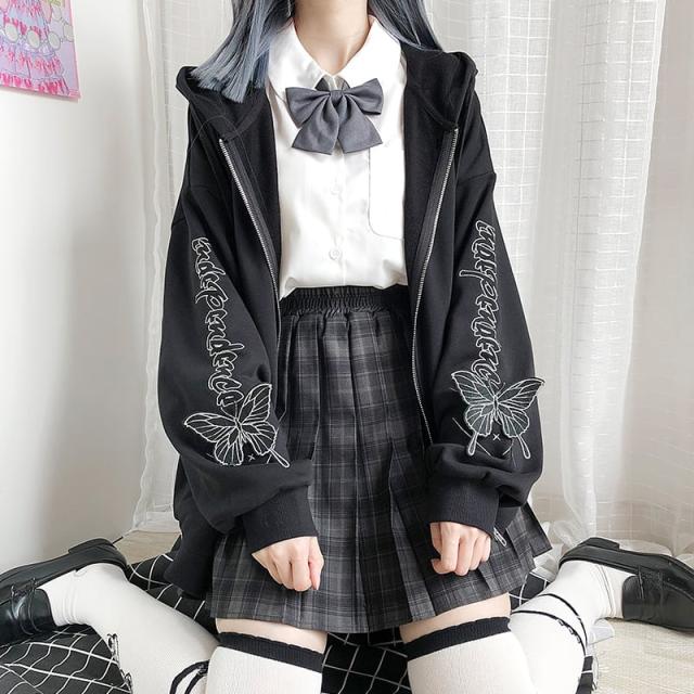 地雷系 甘辛MIX パーカー butterfly 病みかわいい JKスタイル ゆめかわファッション 1.jpg