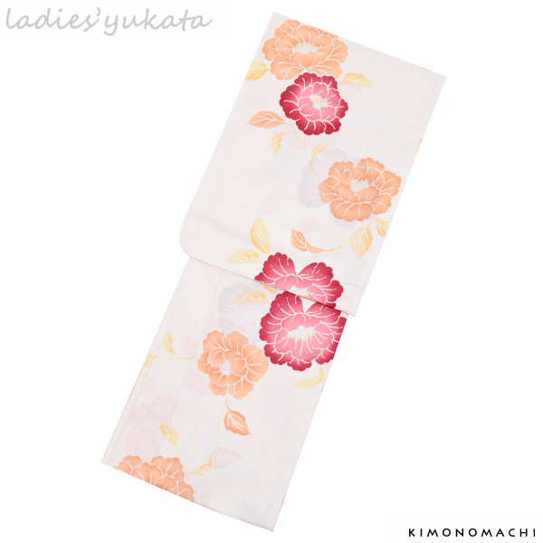 変わり織り 女性浴衣単品「生成り 牡丹唐草」花火大会、夏デートに ボヌールセゾン フリーサイズ 綿浴衣 （7RI-98）ss2512ykl25 変わり織り 女性浴衣単品「生成り 牡丹唐草」花火大会、夏デートに